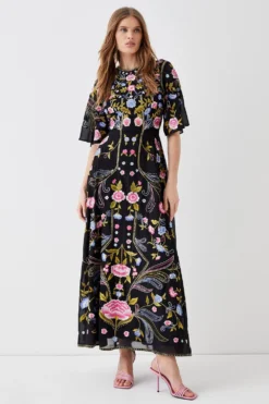 Coast Angel Sleeve Embroidered Maxi Dress