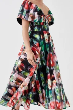 Coast Petite Bardot Midi Dress In Stripe Organza