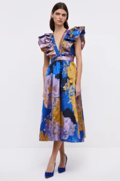 Coast Ruffle Sleeve Organza Jacquard Midi Dress