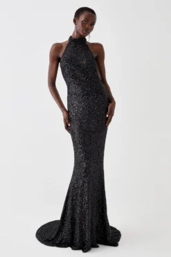 Coast Sequin Halter Maxi Dress