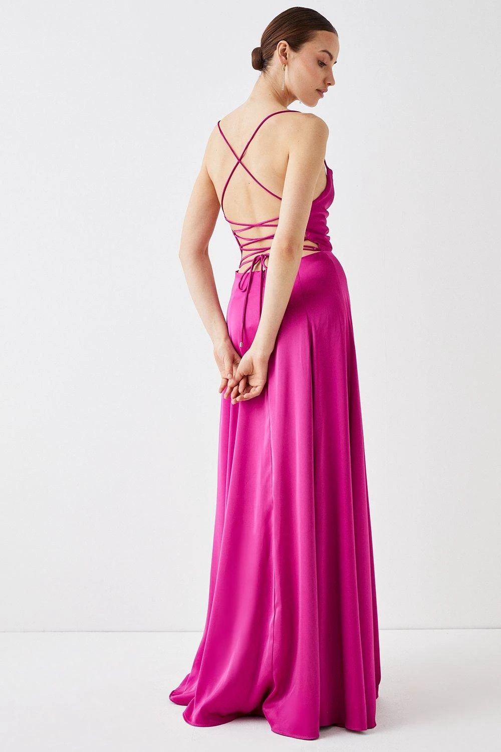 Coast Cowl Neck Satin Maxi Prom Dress With Strappy Back - Image 3