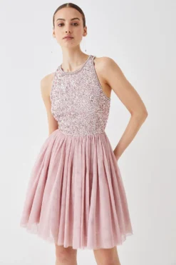 Coast Mini Tulle Skirt Embellished Bodice Prom Dress