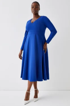 Coast Plus Size Ponte V Neck Full Skirt Midi Dress