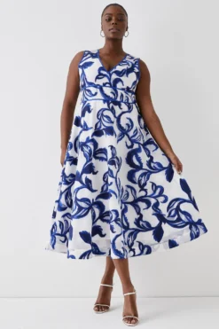 Coast Plus Size Deep Plunge Jacquard Midi Dress In Jacquard