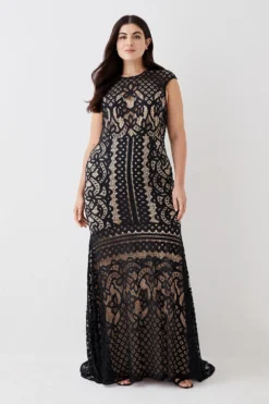 Coast Plus Size Cap Sleeve Lace Fishtail Hem Maxi Dress