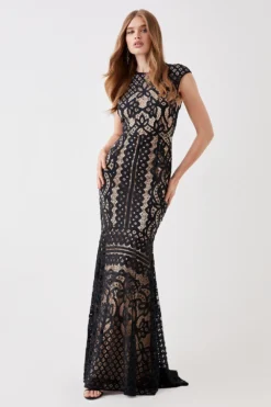 Coast Cap Sleeve Lace Fishtail Hem Maxi Dress