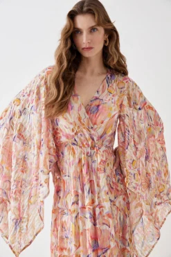 Coast Alexandra Farmer Metallic Volume Sleeve Maxi Dress