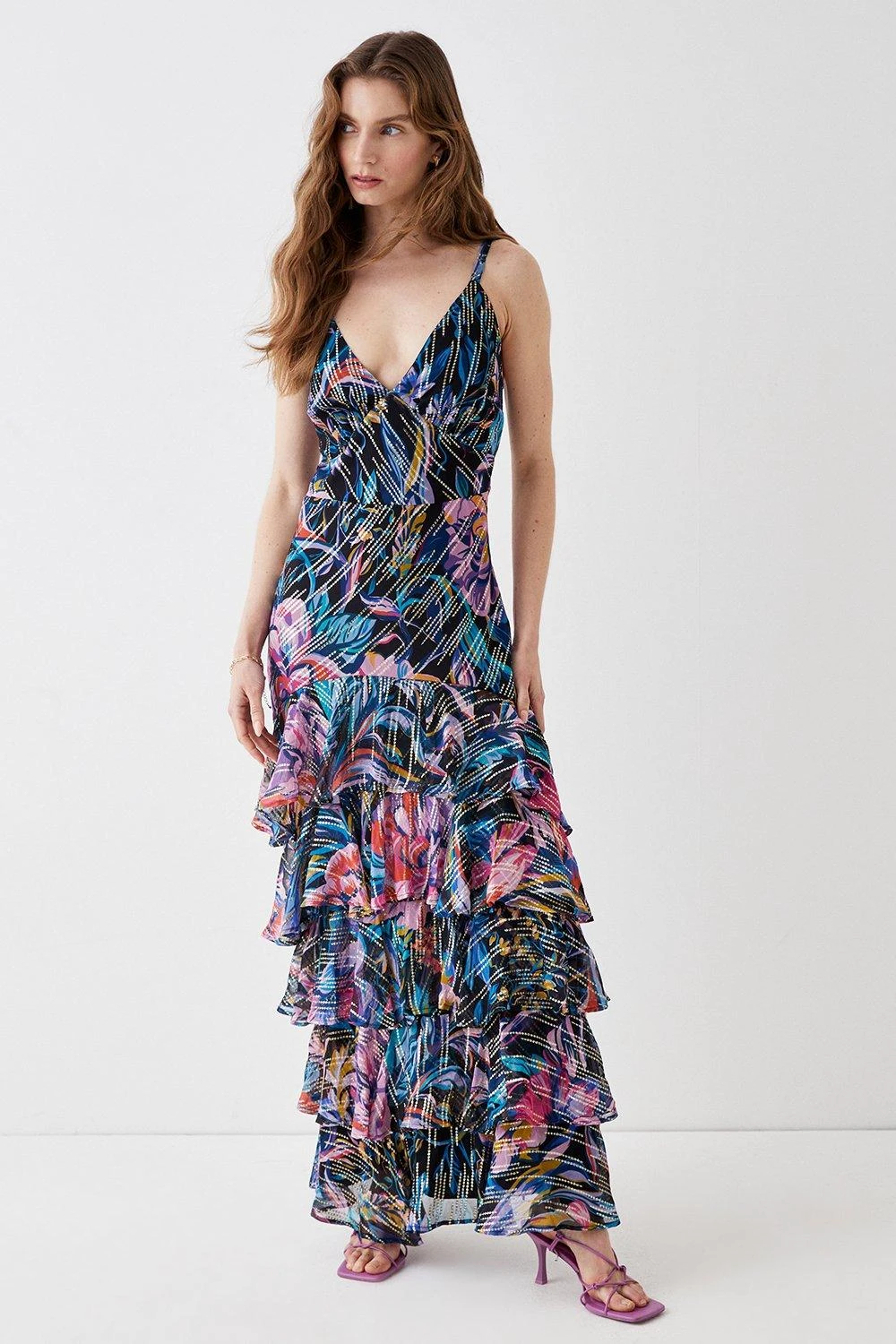 Coast Alexandra Farmer Metallic Tiered Skirt Maxi Dress - Image 3
