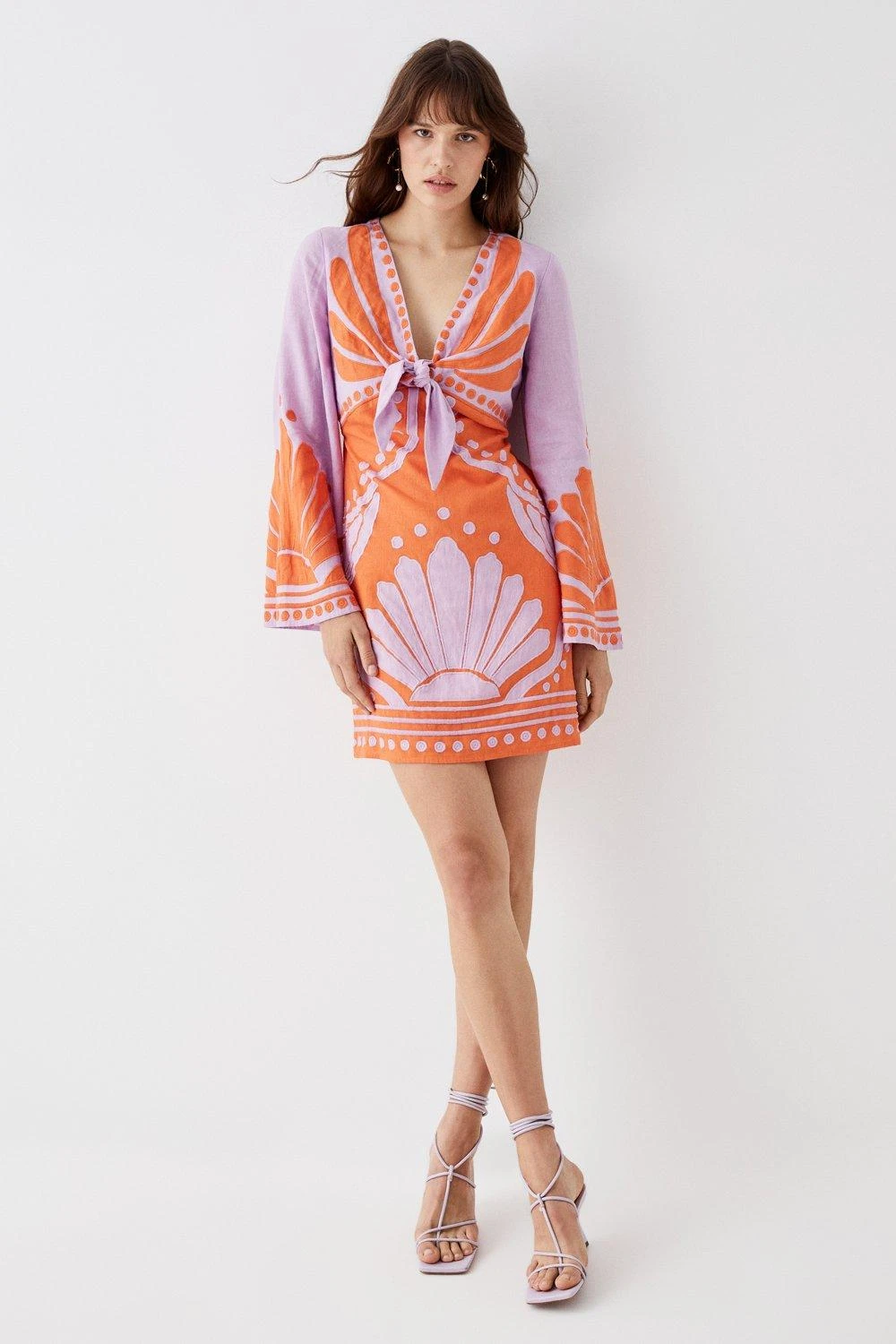 Coast Linen Tie Front Applique Embroidered Mini Dress - Image 2