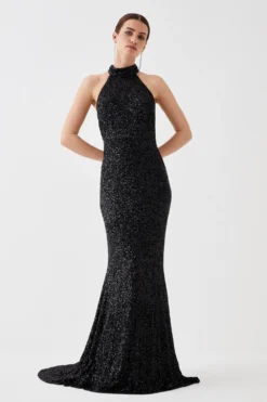 Coast Petite Sequin Halter Maxi Dress