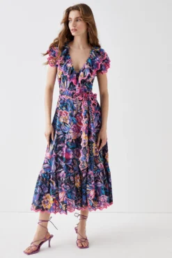 Coast Alexandra Farmer Broderie Edge Printed Dress