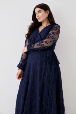 Coast Plus Size Embroidered Mesh Wrap Bridesmaids Dress