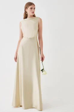 Coast Blouson Bodice Draped Back Satin Bridesmaids Maxi Dress