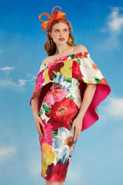 Coast Lisa Tan Cape Back Pencil Dress