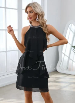Sequins Scoop Elegant A-line Chiffon Short/Mini Dresses