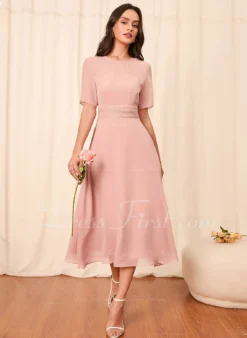 Scoop Elegant A-line Chiffon Midi Dresses